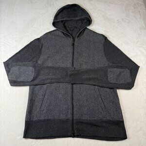 NWT John Varvatos Gray Black Wool Blend Full Zip Hoodie Large Elbow Patch